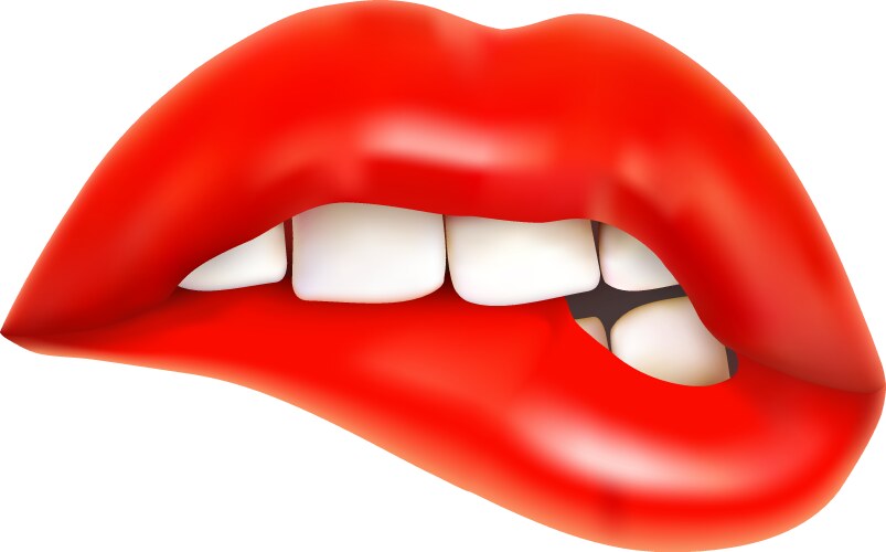 woman biting her red lips vector