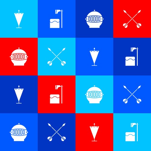 Set medieval flag executioner axe in tree block vector image