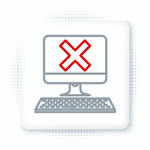 Line computer with keyboard and x mark icon vector image