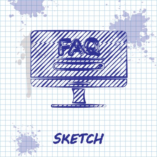 Sketch line computer monitor with text faq vector image