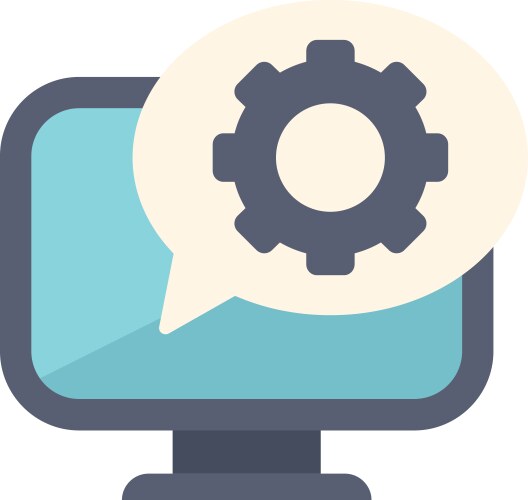 Computer displaying setting cogwheel inside speech vector image