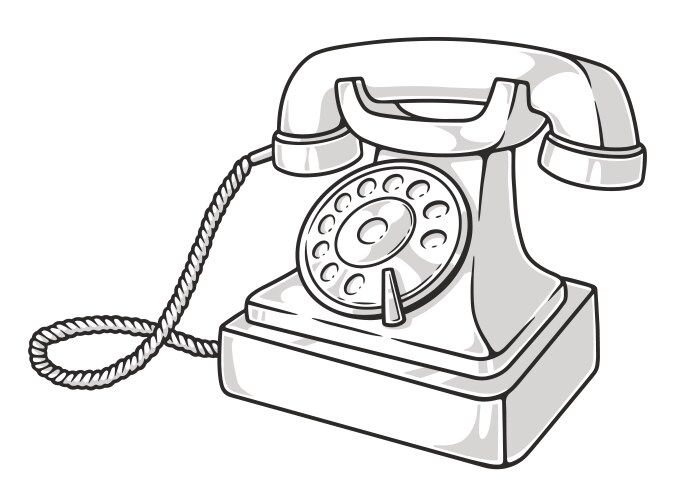 Retro wired telephone monochrome label vector image