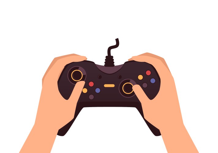 Hands holding game controller or gamepad flat vektorbild