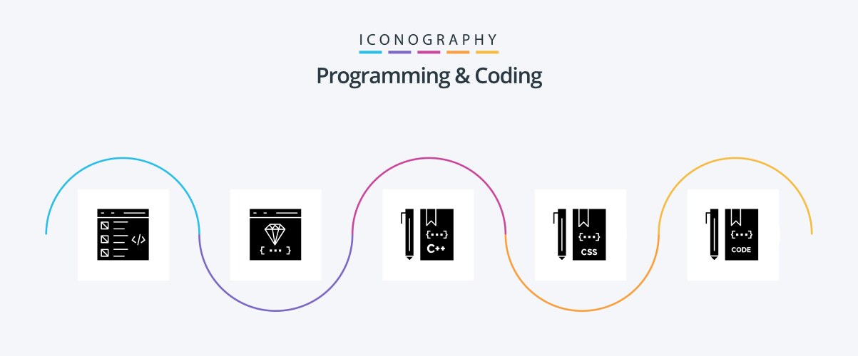 Programming and coding glyph 5 icon pack vektorbild