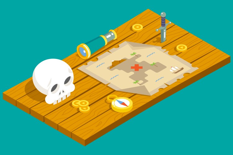 isometric pirate treasure adventure game rpg map vector image