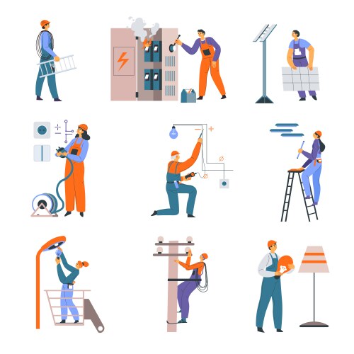 electrician people working with electricity fix vector image