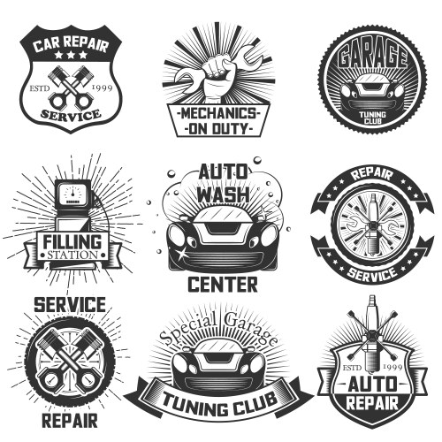 Vintage Car Repair & Service Icons Vector Image