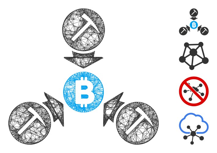 Bitcoin mining pool web mesh vector image