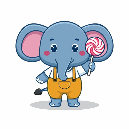 Adorable baby elephant in overalls holding Vector Image