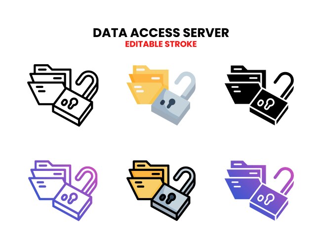 Data access server icon set with different style vector image