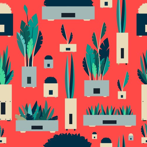 Botanical Flower Pots Pattern Vector Image