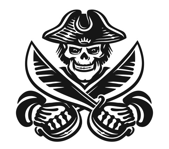 Sea pirate skull with crossed sabers in his hands Vector Image