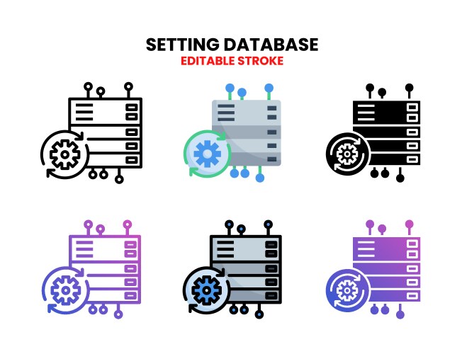 Setting database icon set with different style vektorbild