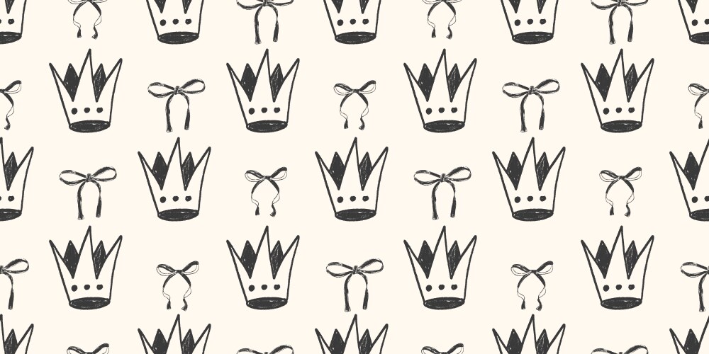 Crown sketch seamless pattern coquette ribbons Vector Image