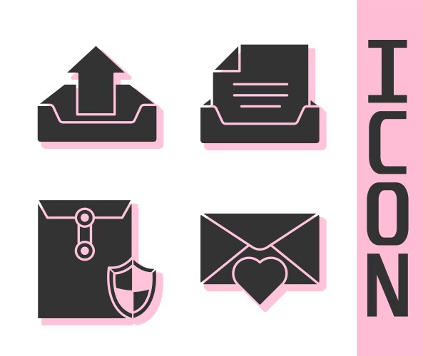 Set envelope with valentine heart upload inbox vector image