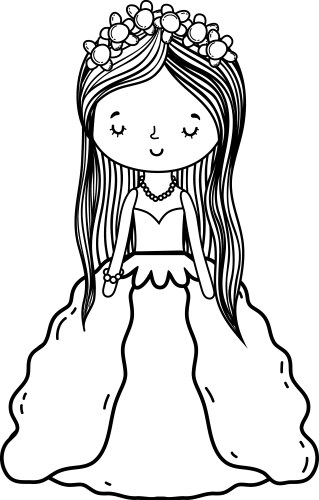 Bride female cute cartoon black and white vector image