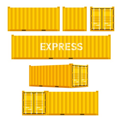 Set yellow cargo containers freight shipping vector image