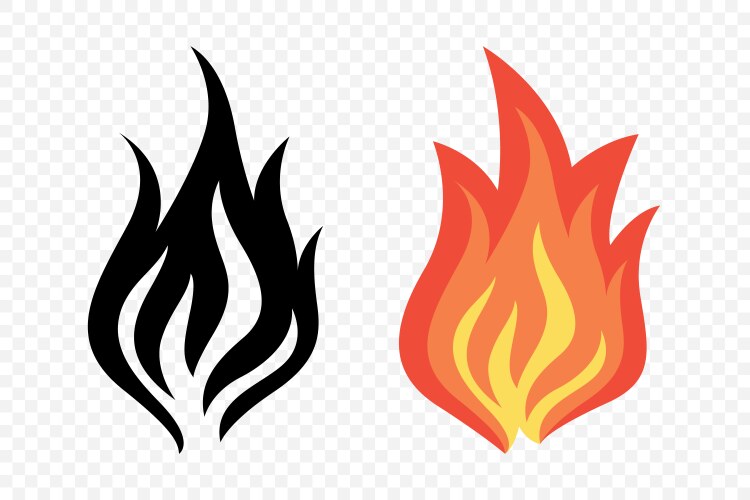 Flat fire flame icon set campfire shape Royalty Free Vector