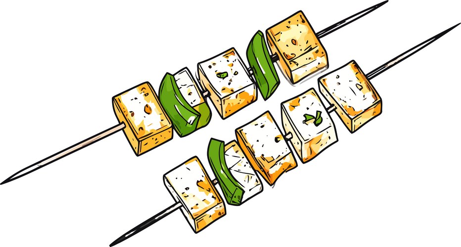 Grilled Tofu and Green Pepper Skewers Vector Image