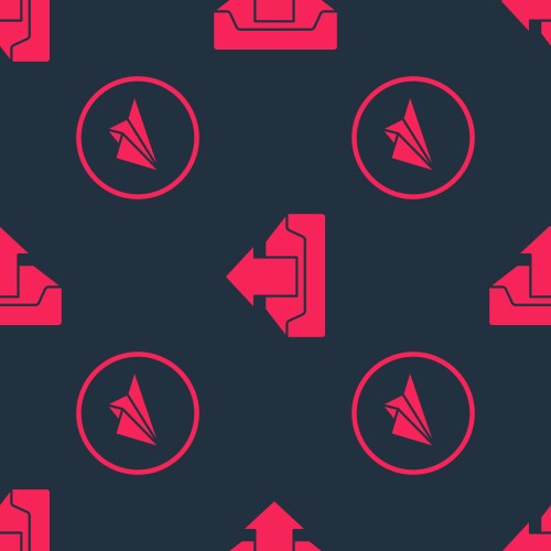 Set paper plane and upload inbox on seamless vector image