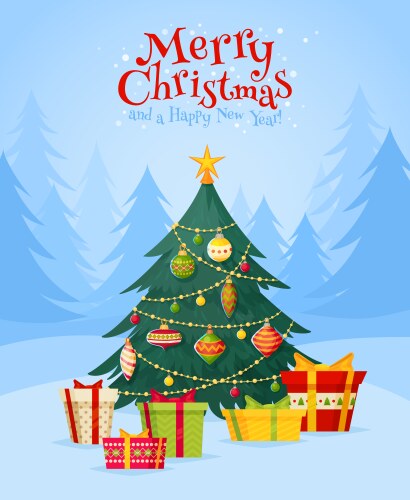 Festive Christmas Tree with Gifts Vector Image