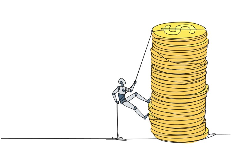 Continuous one line drawing smart robot climbs Vector Image