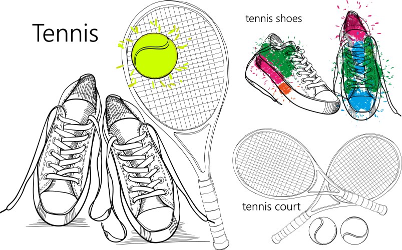 Drawing set isolated objects sneakers Vector Image
