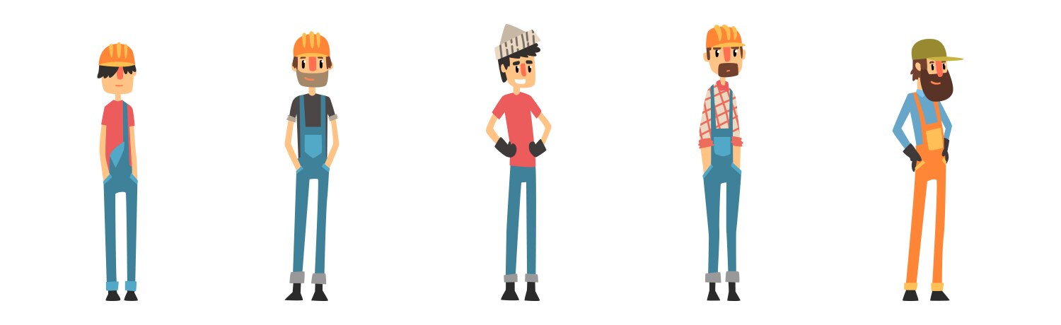 Man builder worker character in uniform set vector image