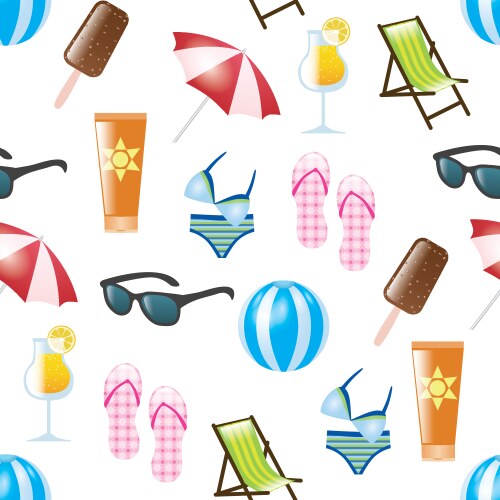 Summer beach icons flat seamless pattern Vector Image