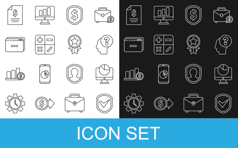 Set line shield with check mark computer monitor vector image