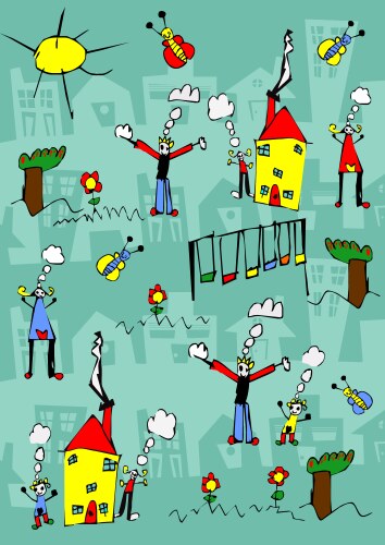 Cheerful Family Drawing Outdoors Vector Image