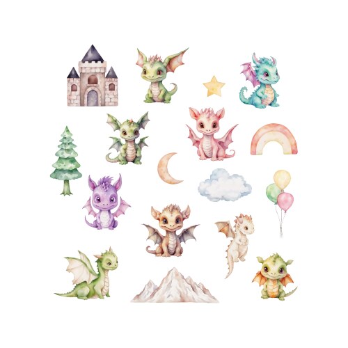 Cute Watercolor Dragon Nursery Vector Image