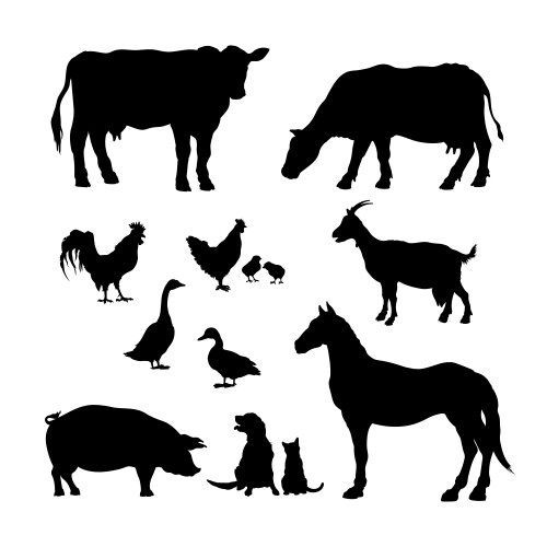 Farm Animal Silhouettes Vector Image