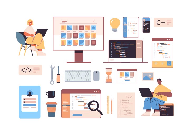 Development software and programming icons set vector image