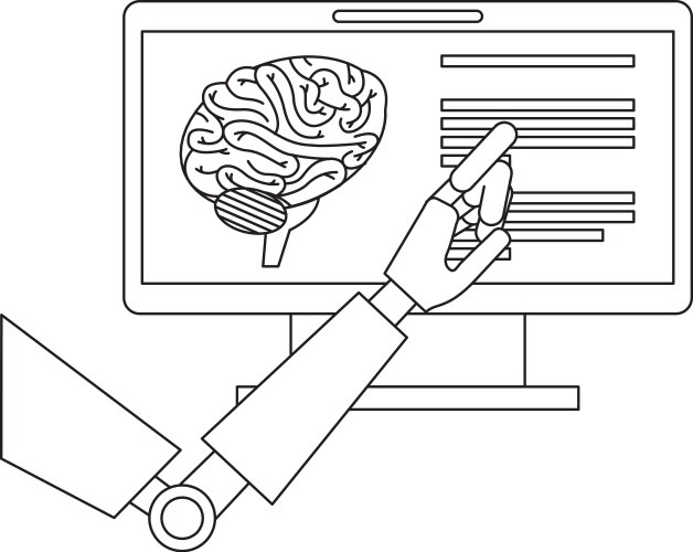 Monitor computer with brain and robot hand vector image