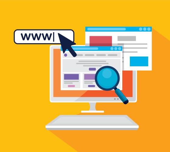 Computer with arrow pointer cursor and search bar vector image