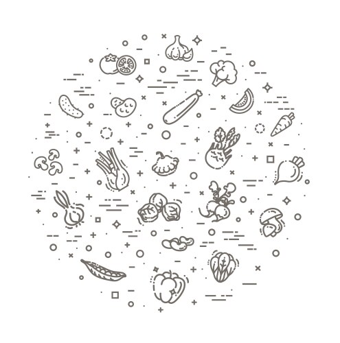 Basic vegetables thin line icon set Royalty Free Vector