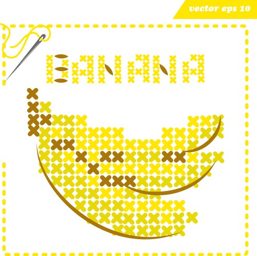 Cross-Stitched Banana Pixel Art Vector Image
