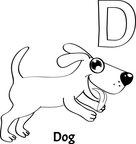 alphabet letter d coloring page dog vector