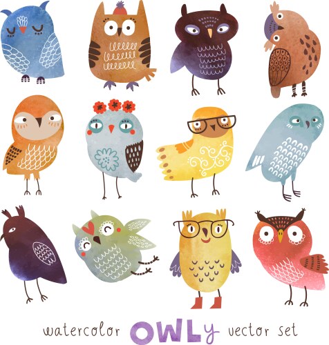Set cute night owls Royalty Free Vector Image - VectorStock