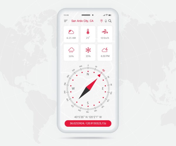 Compass app ui ux gui concept map gps vector image