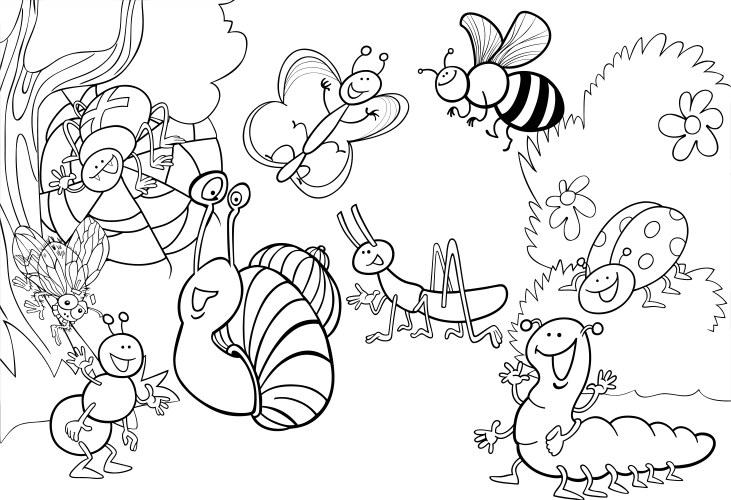 happy insects for coloring book vector image vector image