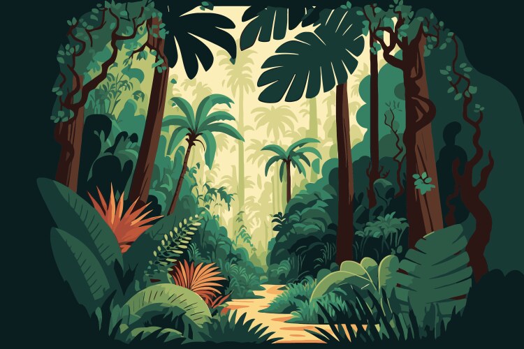 Jungle background flat color cartoon bright Vector Image