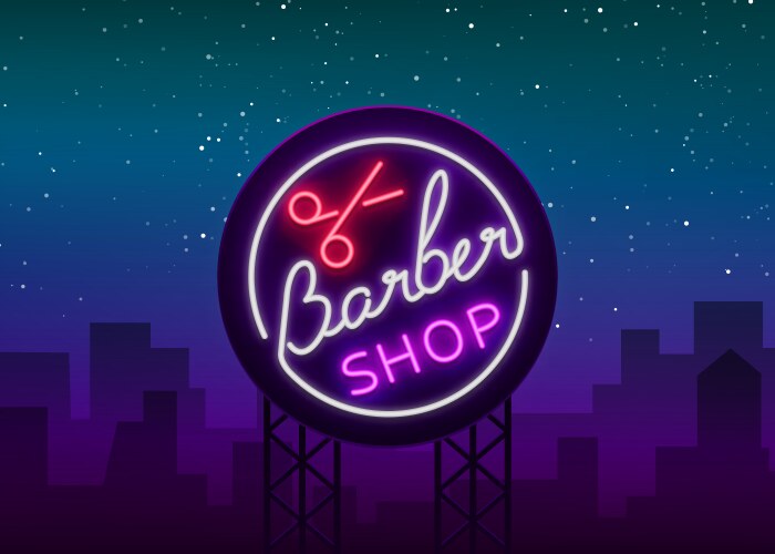 Retro Neon Barber Shop Sign Vector Image