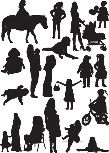 Silhouettes of Mothers and Daughters Vector Image
