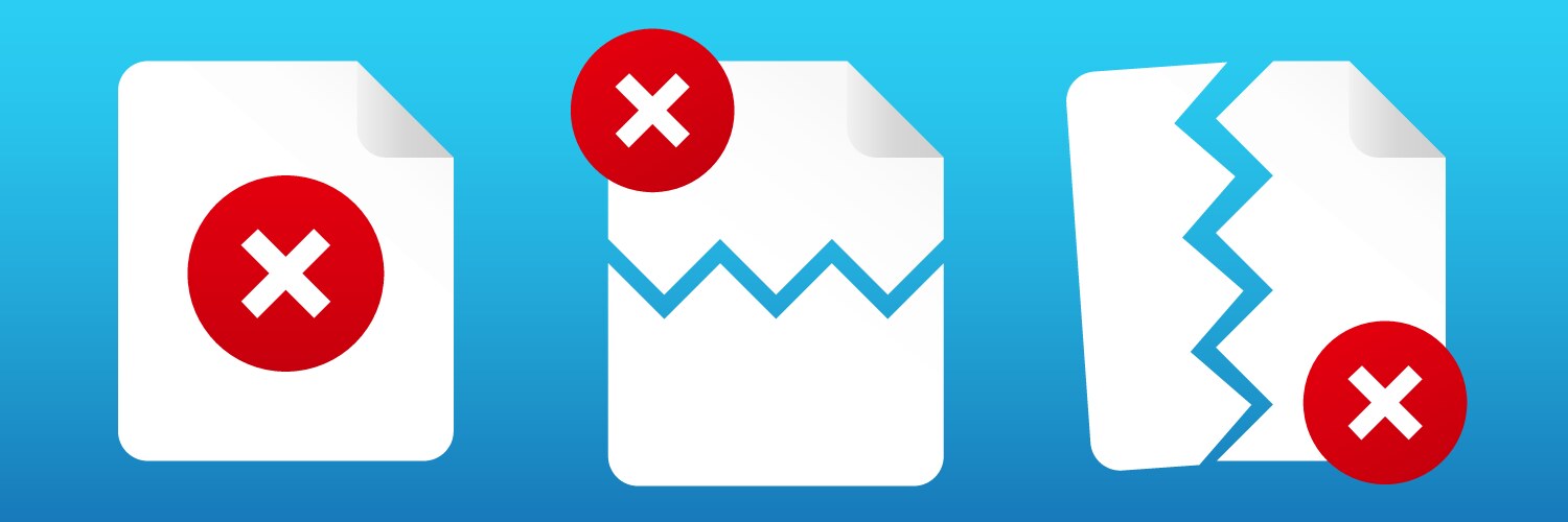Corrupted file icon failed document with error vector image