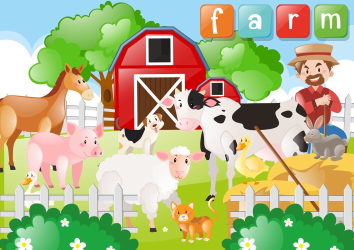 farmer and farm animals vector image