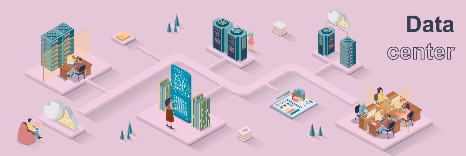 Data center concept 3d isometric web banner vector image