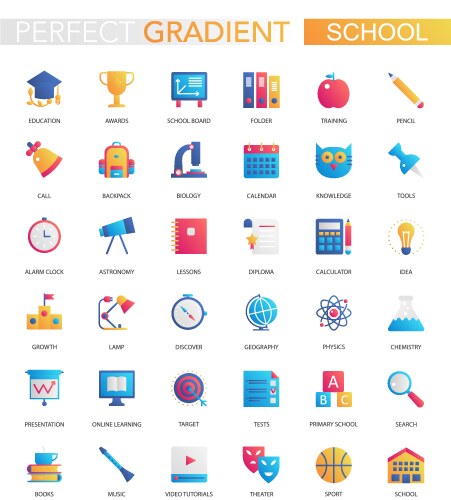 Set Of Trendy Flat Gradient Education Icons Vector Image