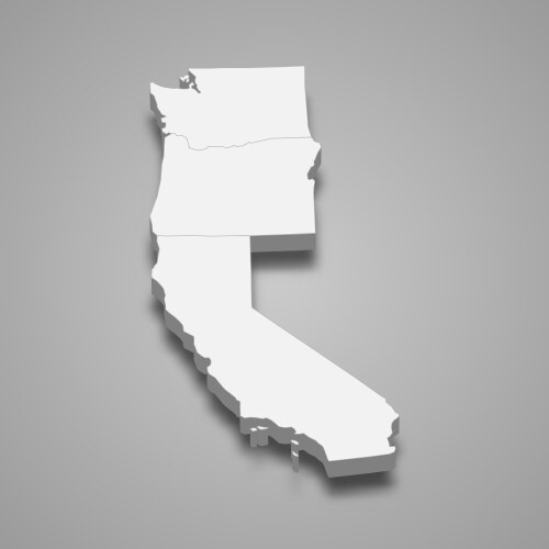 3D Isometric Map of the Pacific US States Vector Image